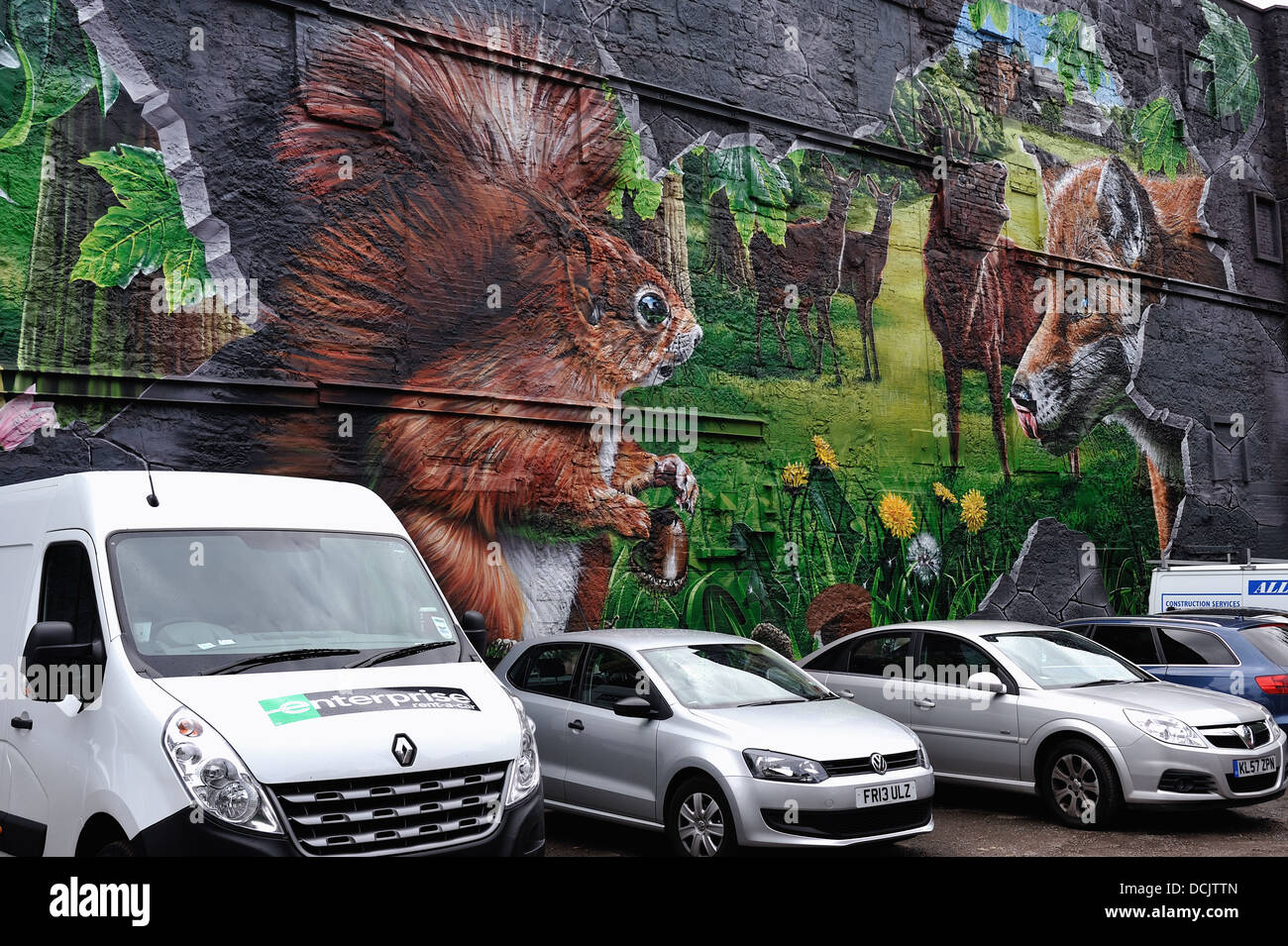 Giant murals in Glasgow's Merchant City to enliven and regenerate neglected parts of the city Stock Photo