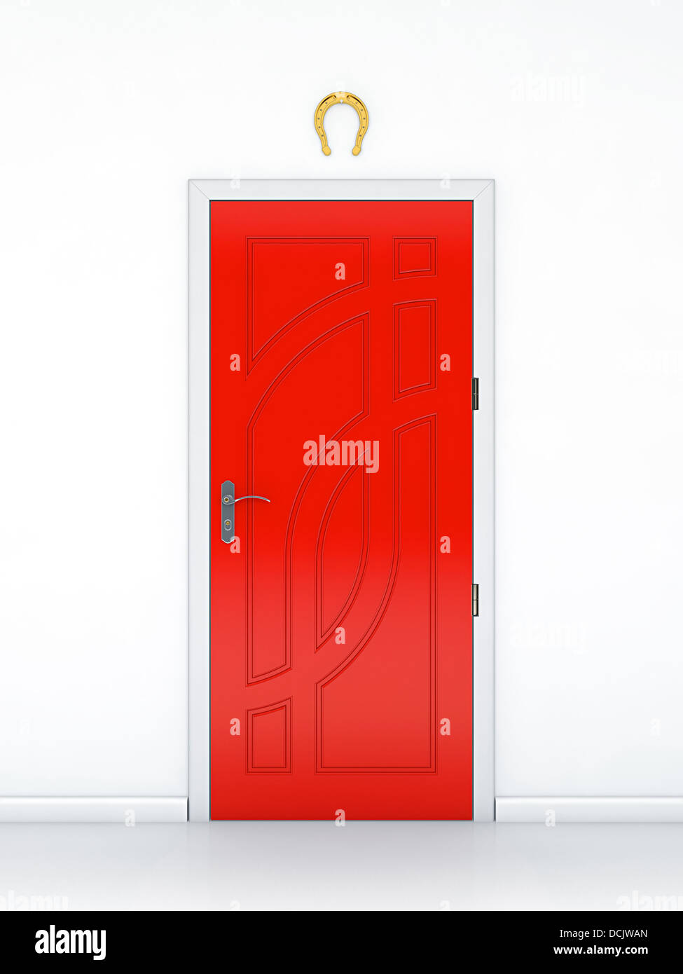 Golden horseshoe above red door. Symbol of luck Stock Photo Alamy