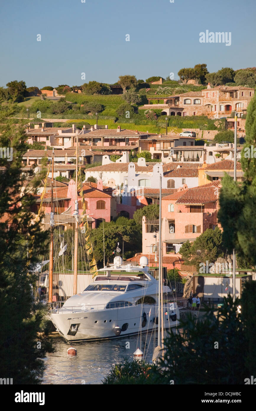 Motor yacht in Porto Cervo harbour, Sardinia, Italy Stock Photo