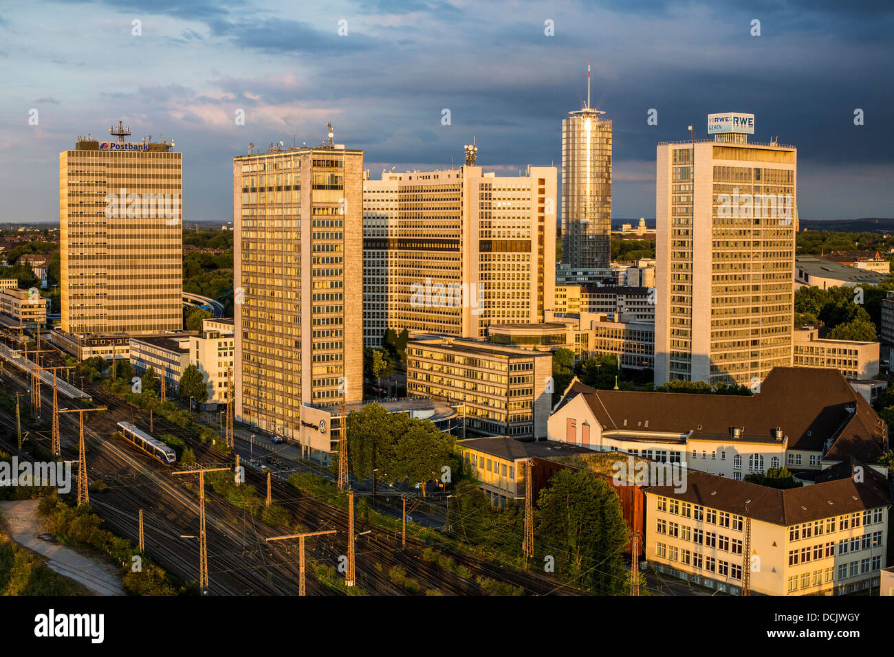 Skyline of city of Essen, business district. Office buildings. Stock Photo