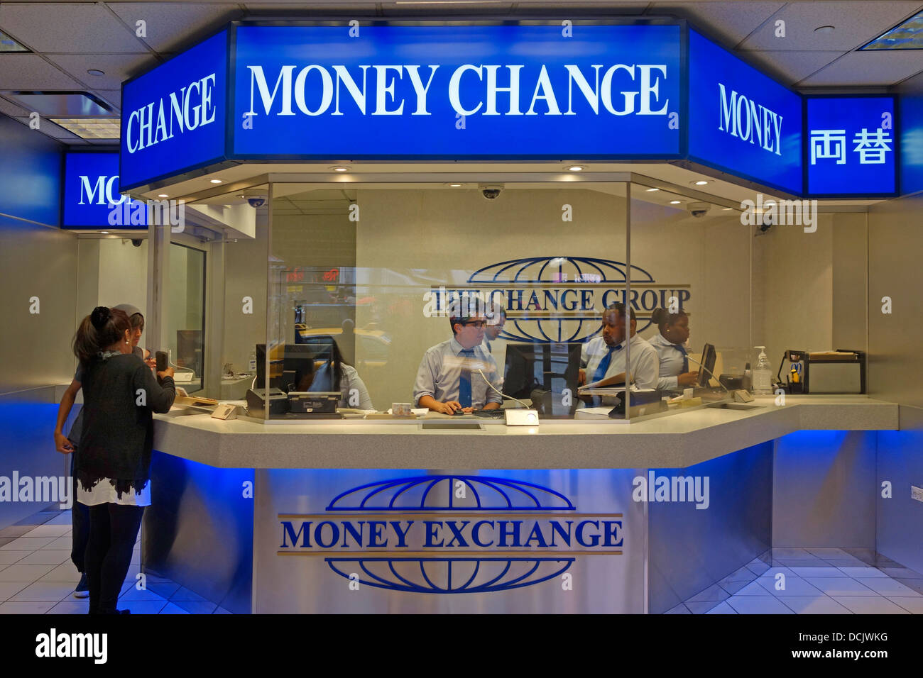 money exchange counter Stock Photo