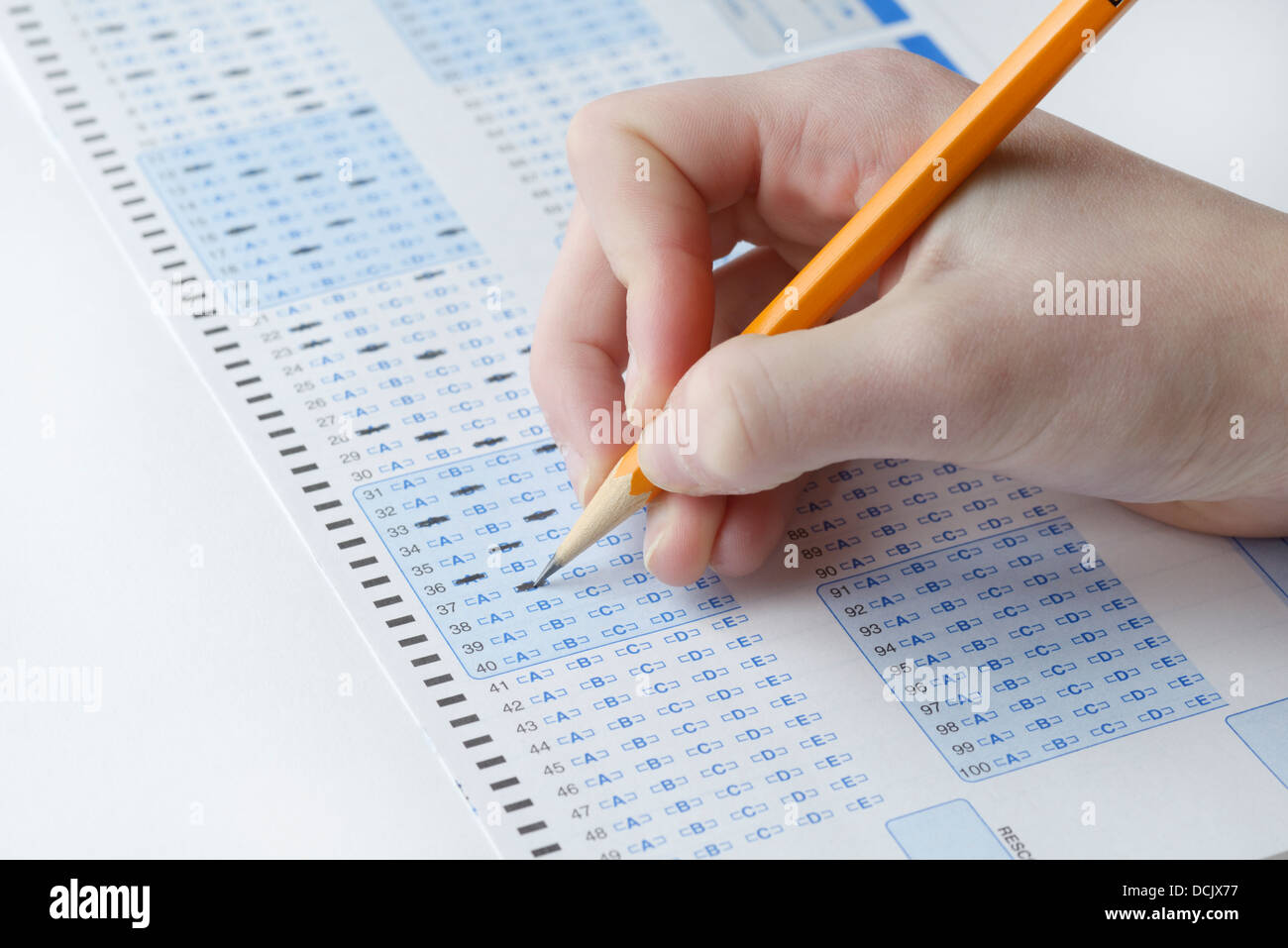 Optical scan answer sheet for a school exam Stock Photo
