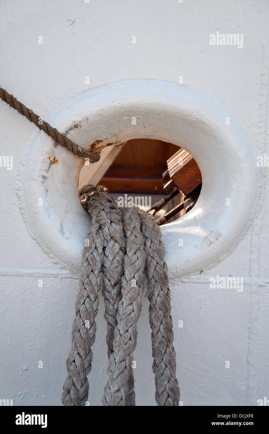 Porthole in the bow of a white ship Stock Photo Alamy