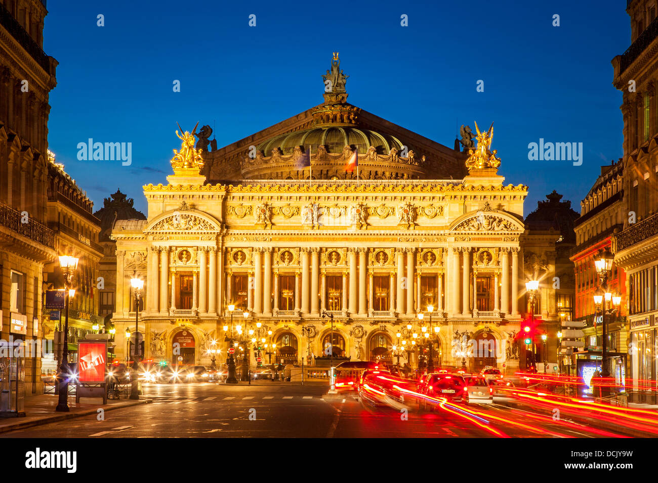 Twilight over Palais Garnier - the Opera House, Paris France Stock Photo