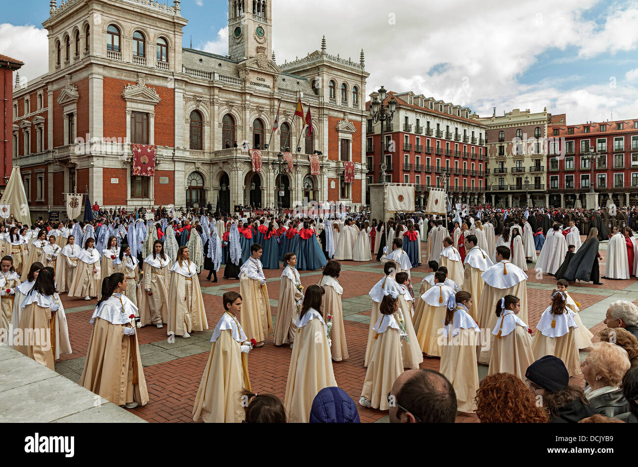 Easter in the Plaza Mayor of Valladolid outside City Hall, Castilla and Leon, Spain, Stock Photo