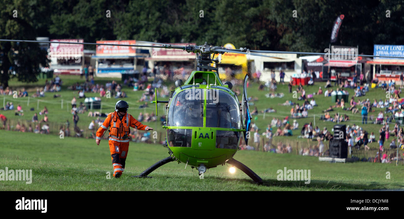 Great Western Air Ambulance Helicopter G-NDAA at the 35th Bristol International Balloon Fiesta. Bristol, England, UK. Stock Photo