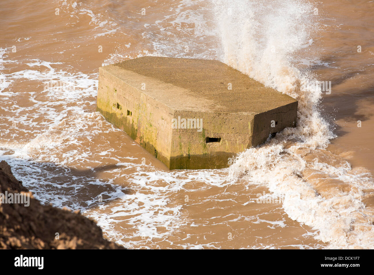A Second world War Pill box on the beach near Aldbrough on Yorkshires East Coast, UK Stock Photo