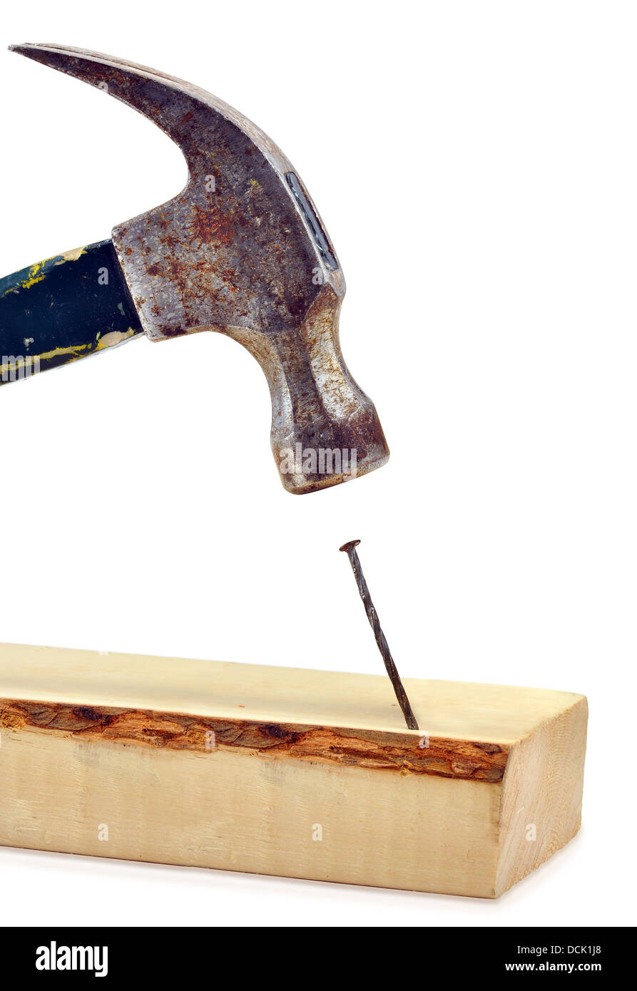 Hammer hitting nail on the head Stock Photo Alamy