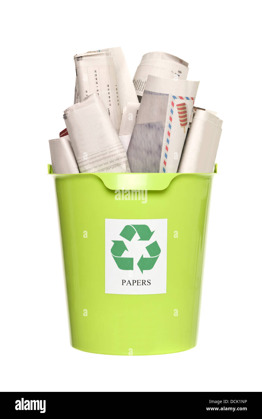 Recycling bin with newspapers Stock Photo Alamy