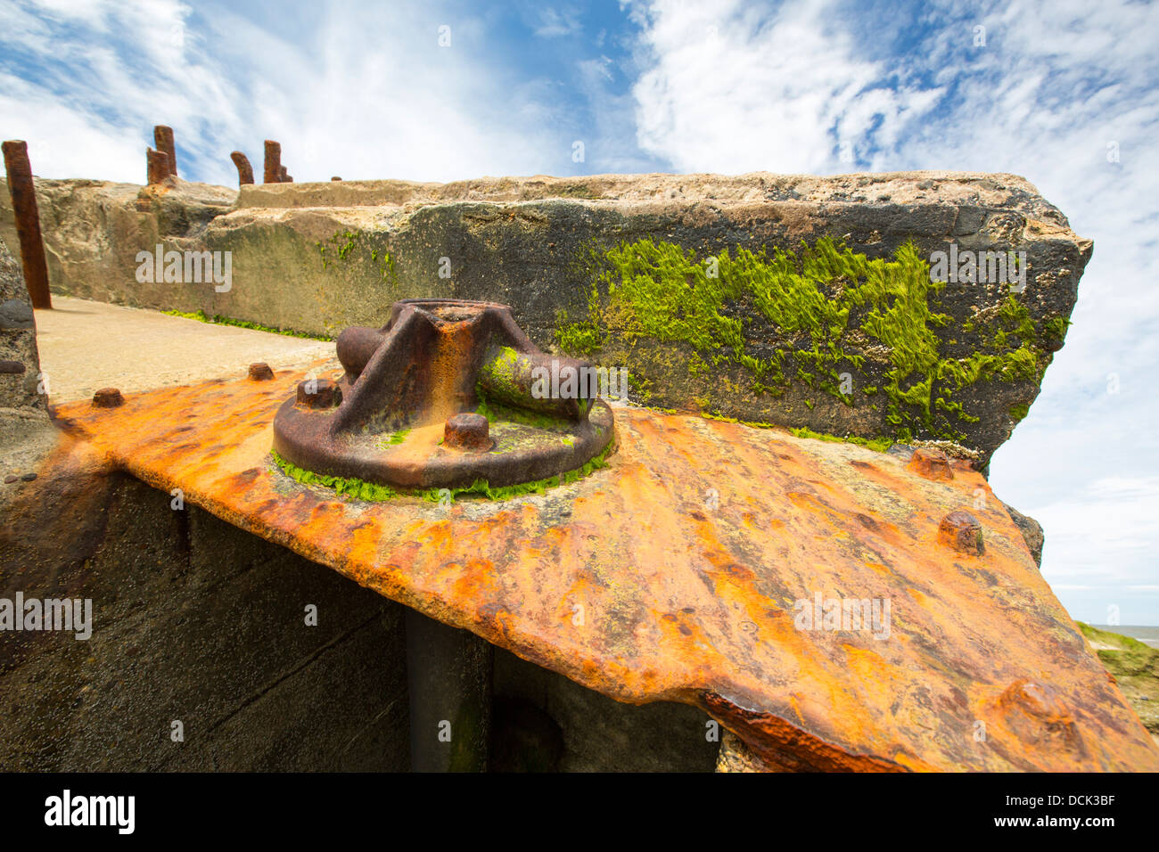 The Remains of a gun emplacement at the Godwin battery on the beach at Kilnsea Stock Photo