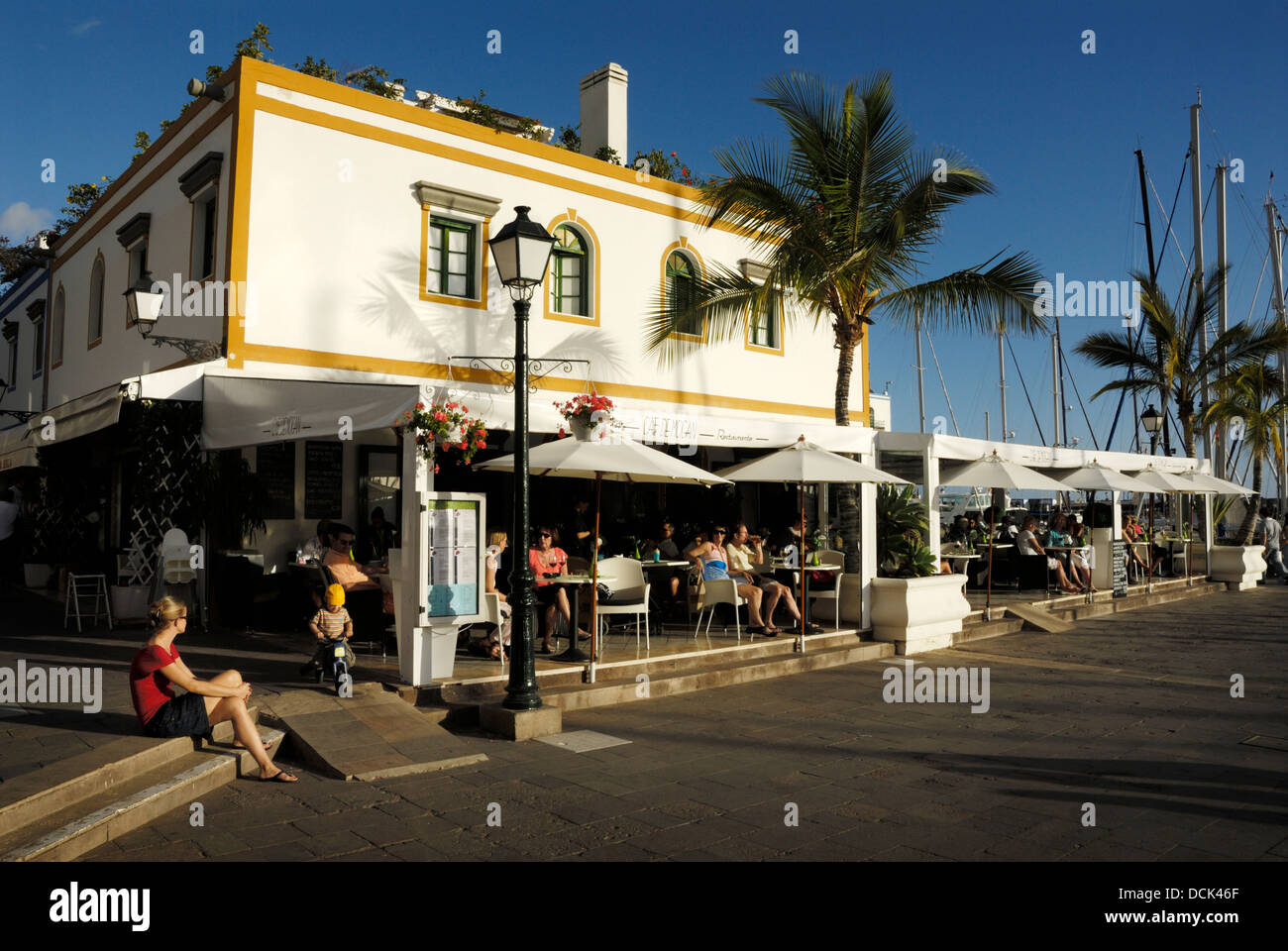 Traditional houses and restaurants, Puerto de Mogán, Gran Caneria, Touristic old style village or town. Stock Photo