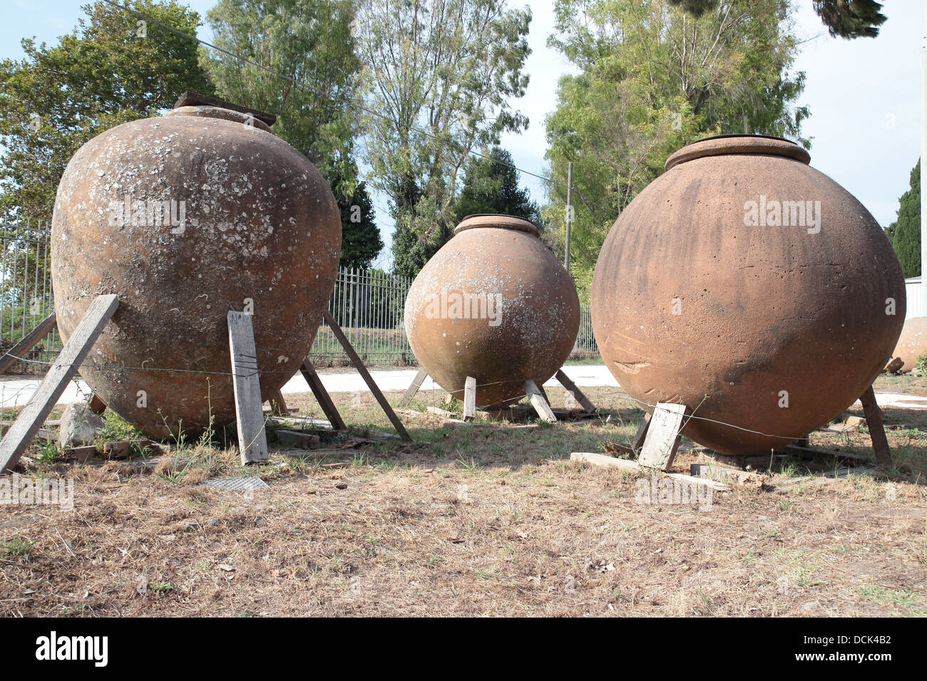 ancient jars in the ancient Roman port, Ostia Antica, Italy Stock Photo