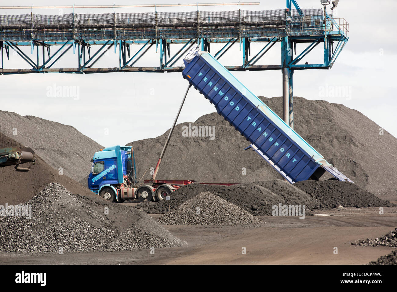 Coal on the docks in Hull, on the Humber Estuary, Yorkshire, UK. Stock Photo