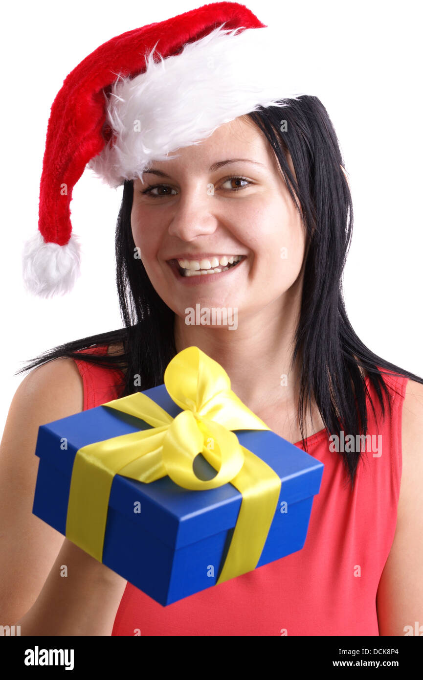 a young woman carries a christmas hat Stock Photo Alamy