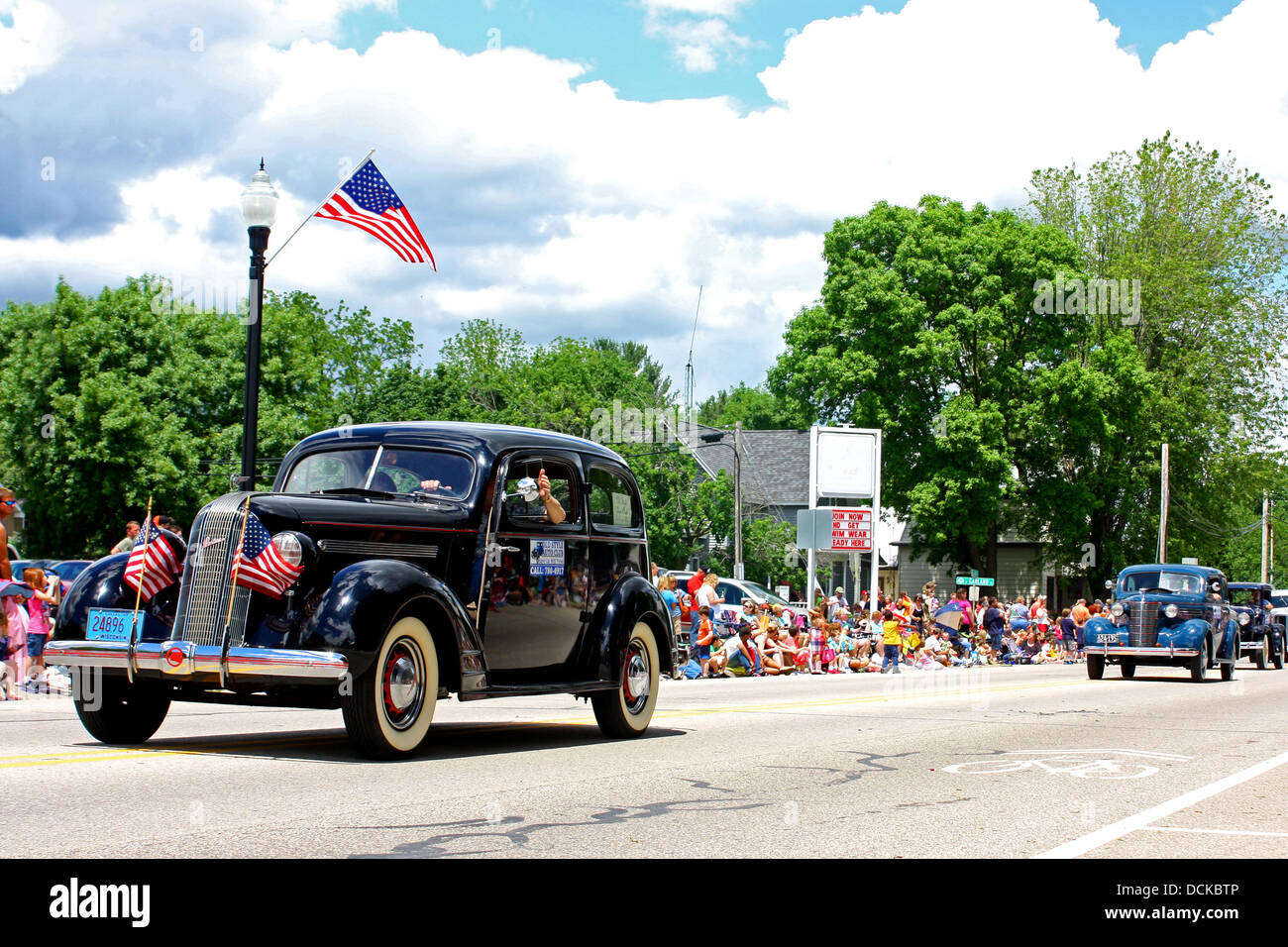 A classic old Pontiac Car from the Old Style Auto Club drives in a parade in West Salem, Wisconsin USA on June 1st, 2013. Stock Photo