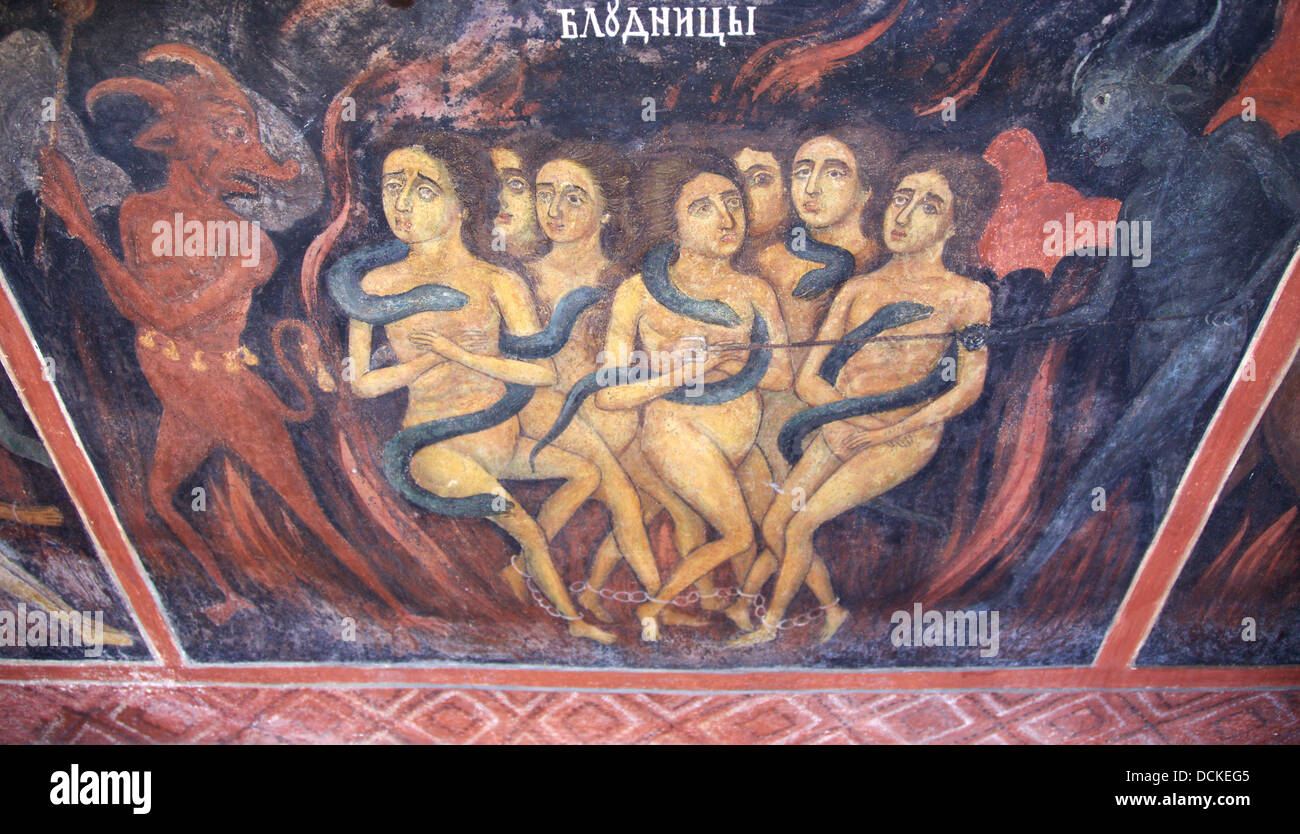 hell devils women scene fresco Stock Photo