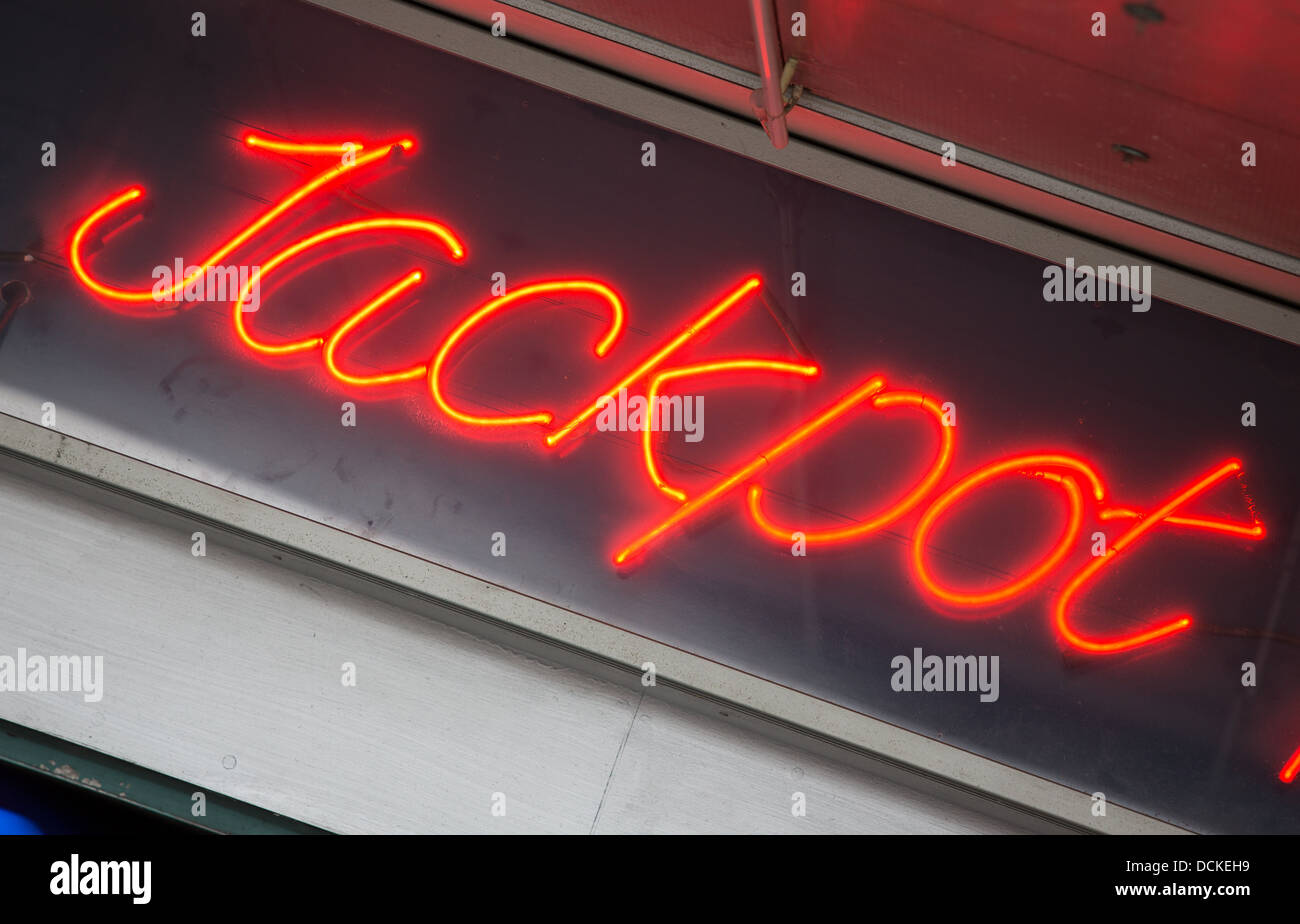 19/08/2013 Jackpot, neon arcade sign, Southend-on-Sea Stock Photo