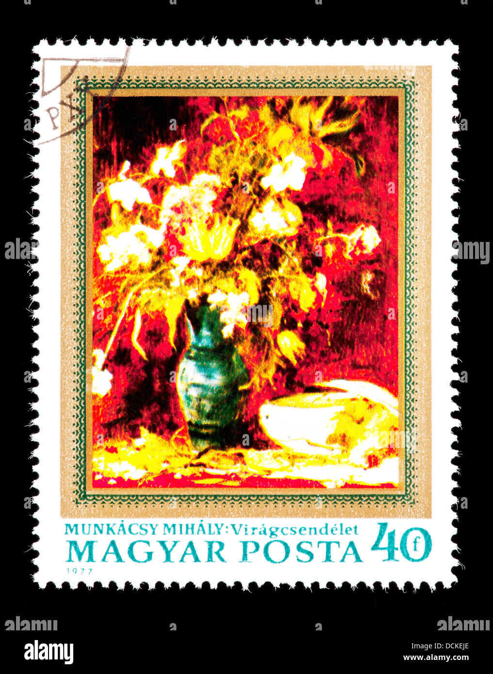 Postage stamp from Hungary depicting a painting of flowers, by Kihaly ...