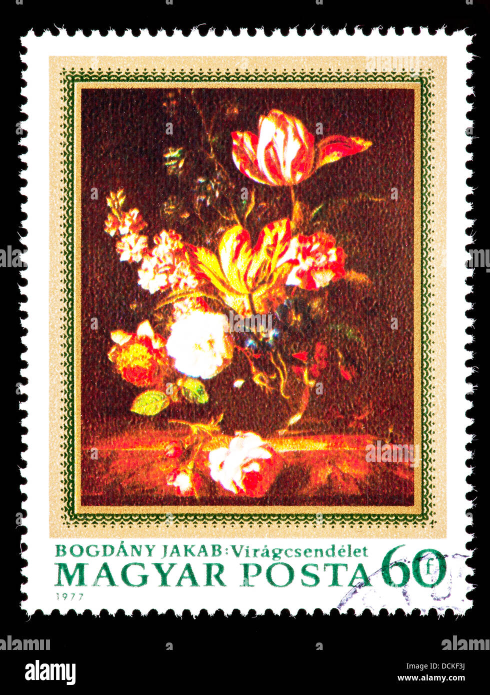 Postage stamp from Hungary depicting a painting of flowers by Jakab ...