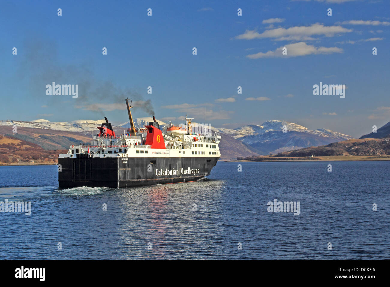 United Kingdom Scotland Wester Ross-shire Highland Loch Broom and the Western Isles car Ferry leaving Ullapool Stock Photo