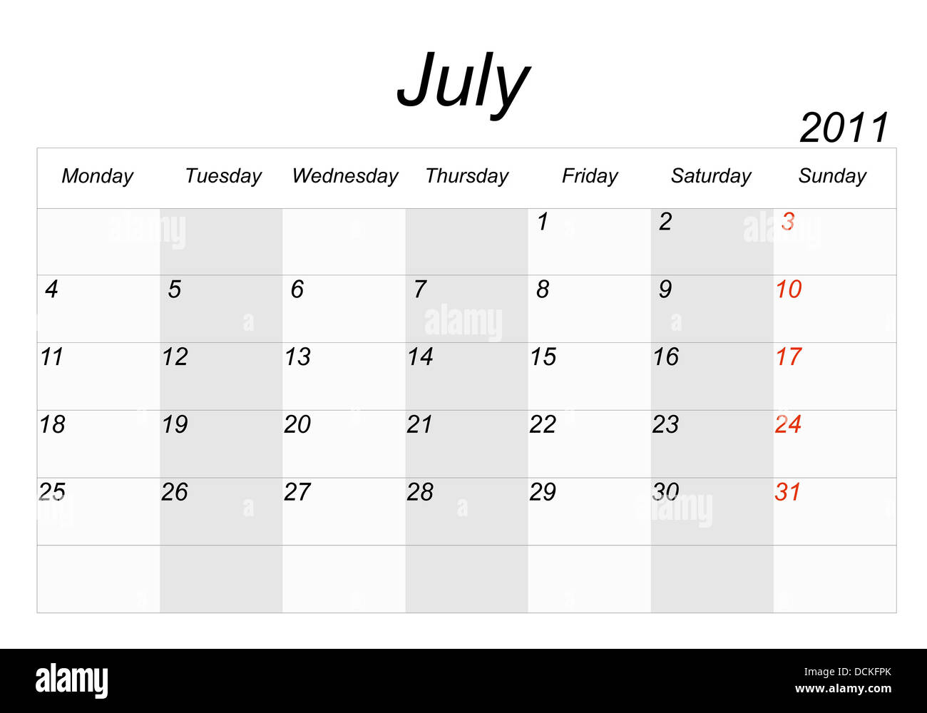 2011 calendar, the month of July Stock Photo - Alamy 2011 calendar, the month of July Stock Photo - Alamy