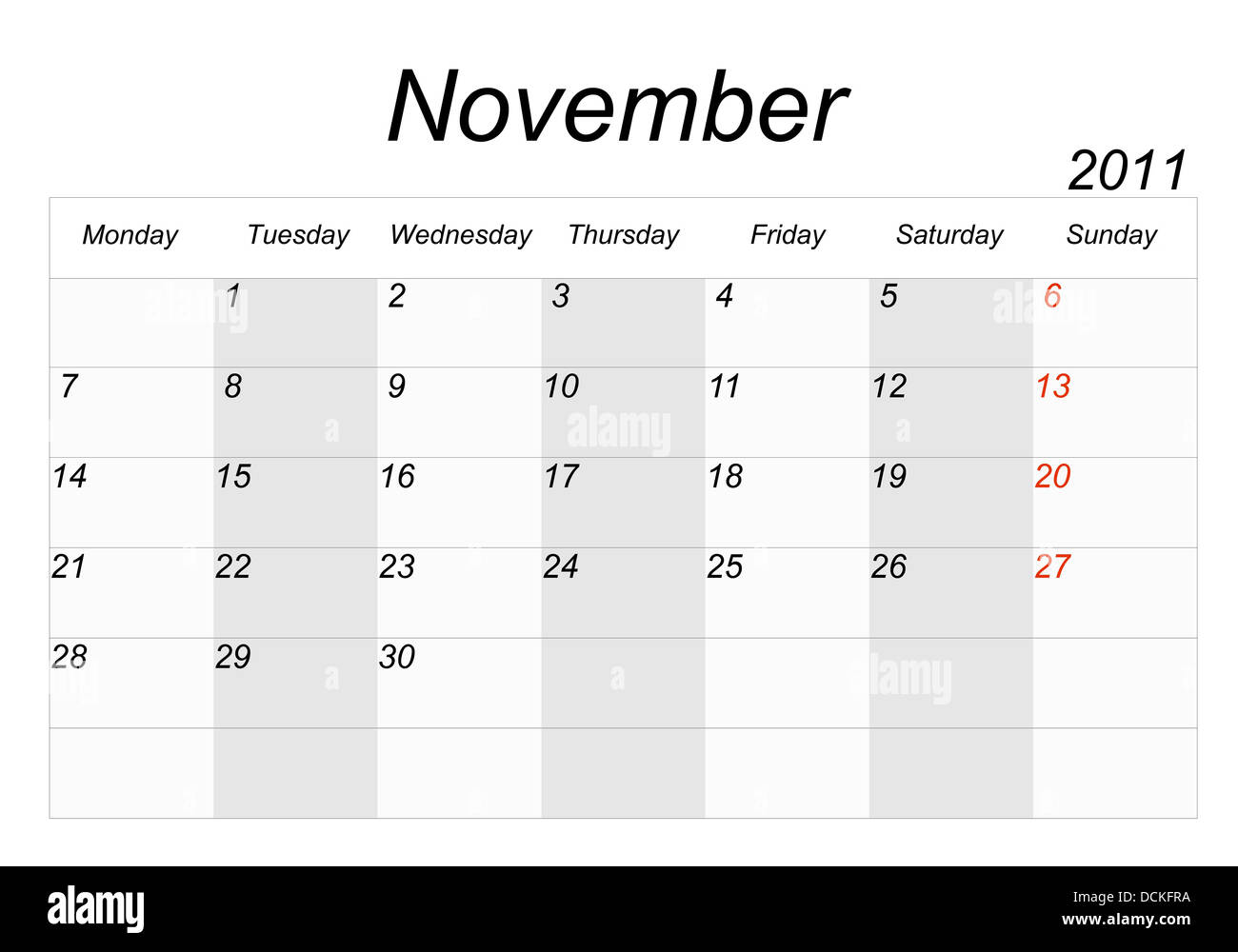 2011 calendar, the month of November Stock Photo - Alamy 2011 calendar, the month of November Stock Photo - Alamy