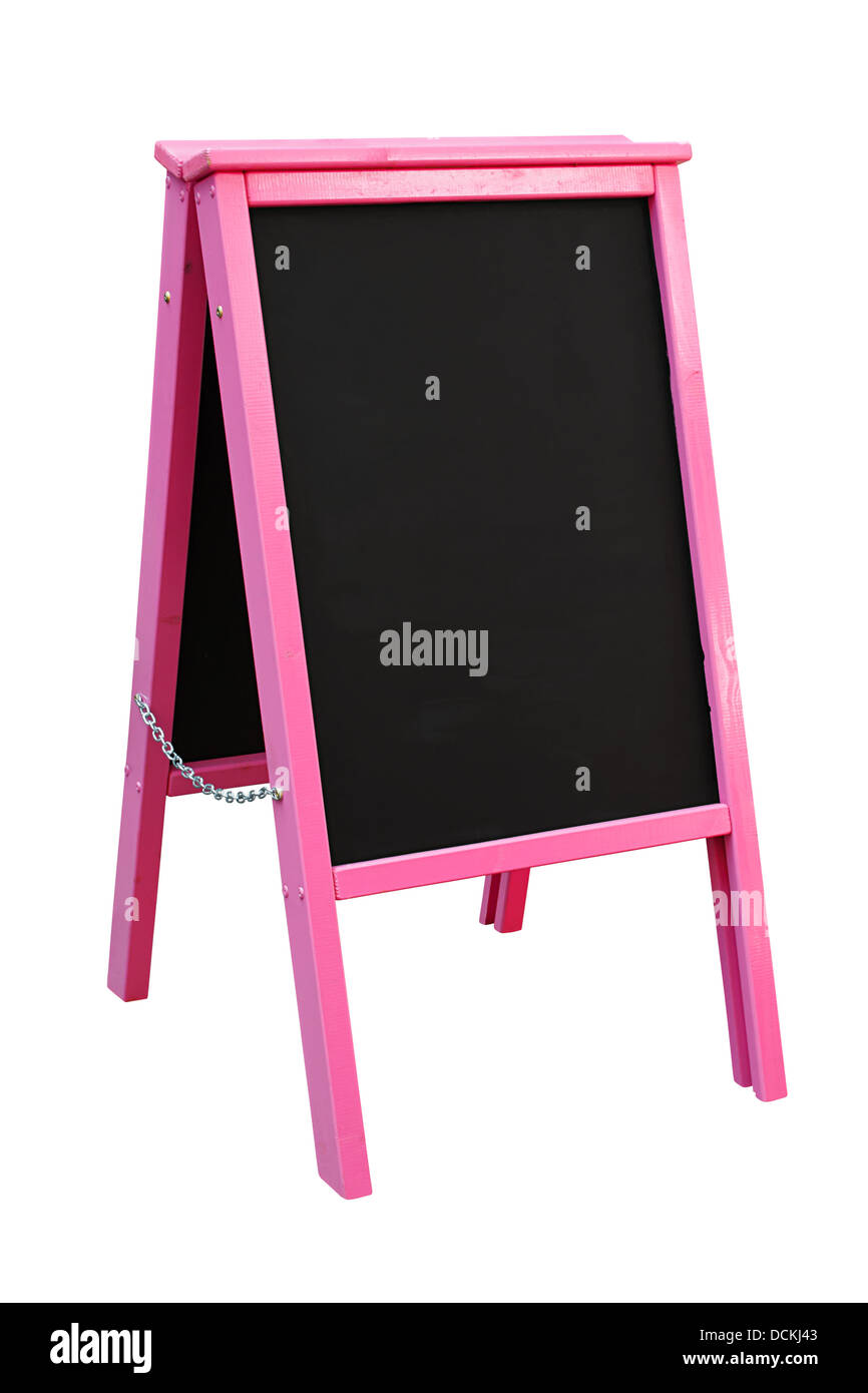 pink blackboard or A board also known as a sandwich board often found outside shops advertising a sales message Stock Photo
