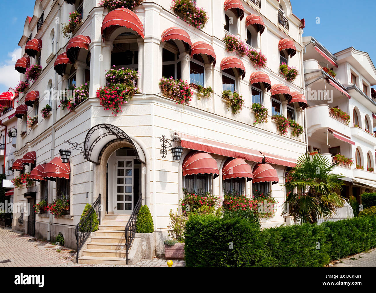 buildings with awnings in Ohrid Stock Photo