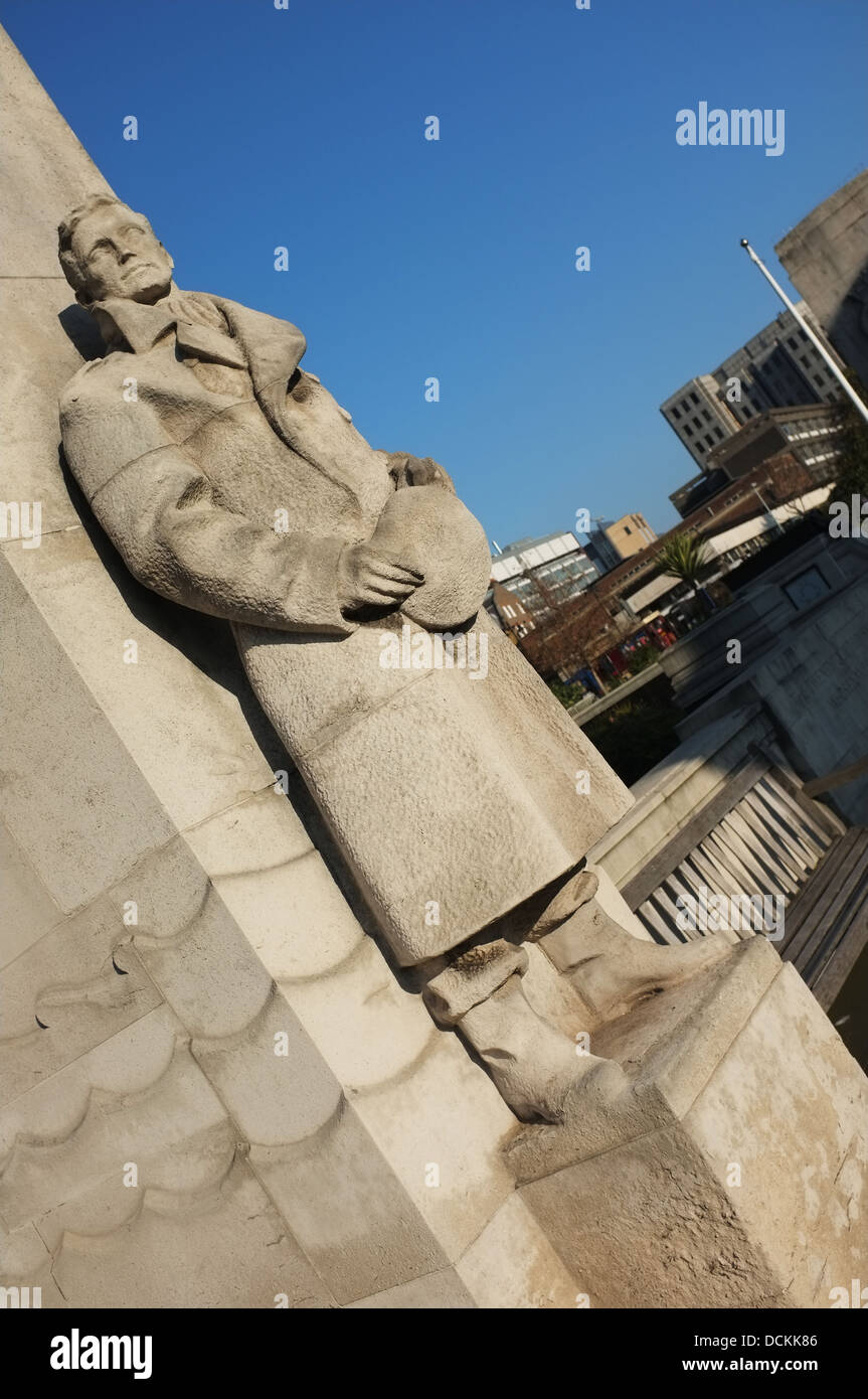 Statue of a Merchant Seaman at the Merchant Navy Memorial, Trinity House Gardens, London, England, United Kingdom. Stock Photo
