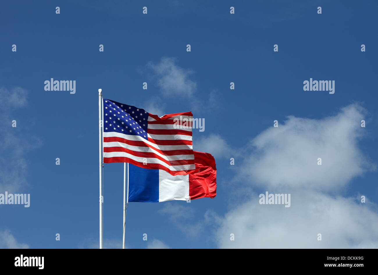 American and French flags, entente cordiale. Stock Photo