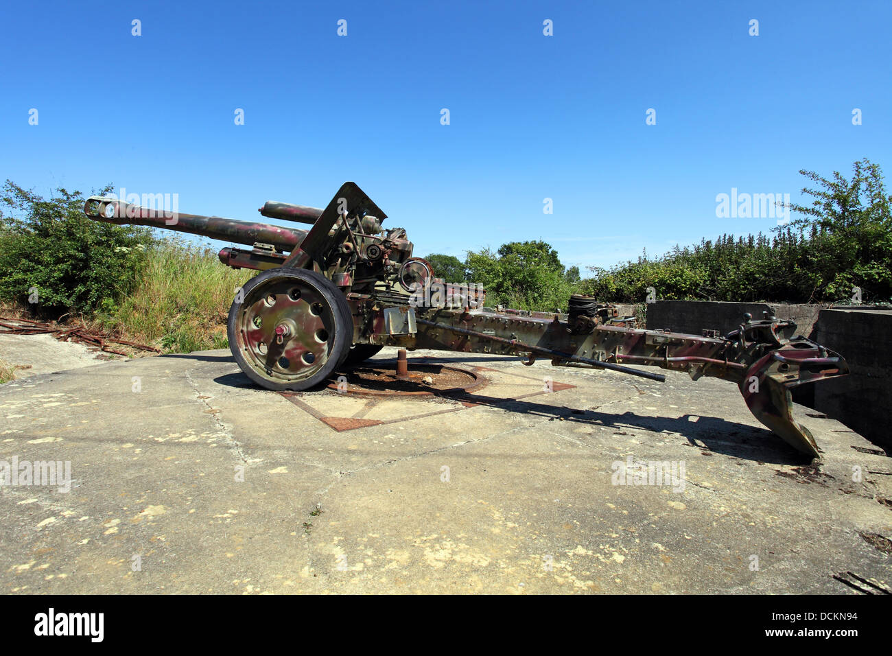 150mm Howitzer at the Gun Battery at Maisy camp, Grandcamp Maisy, Normandy, France. Stock Photo