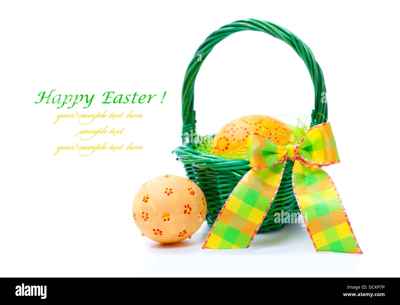 painted easter eggs in basket, isolated on white background Stock Photo ...