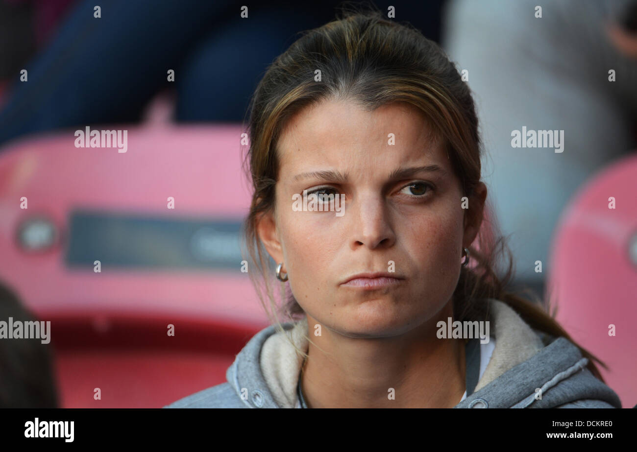 Herning, Denmark. 19th Aug, 2013. Greek show jumper Athina Onassis de Miranda is on her way to a training in the evening during the European Show Jumping and Dressage Championships in Herning, Denmark, 19 August 2013. Photo: JOCHEN LUEBKE/dpa/Alamy Live News Stock Photo