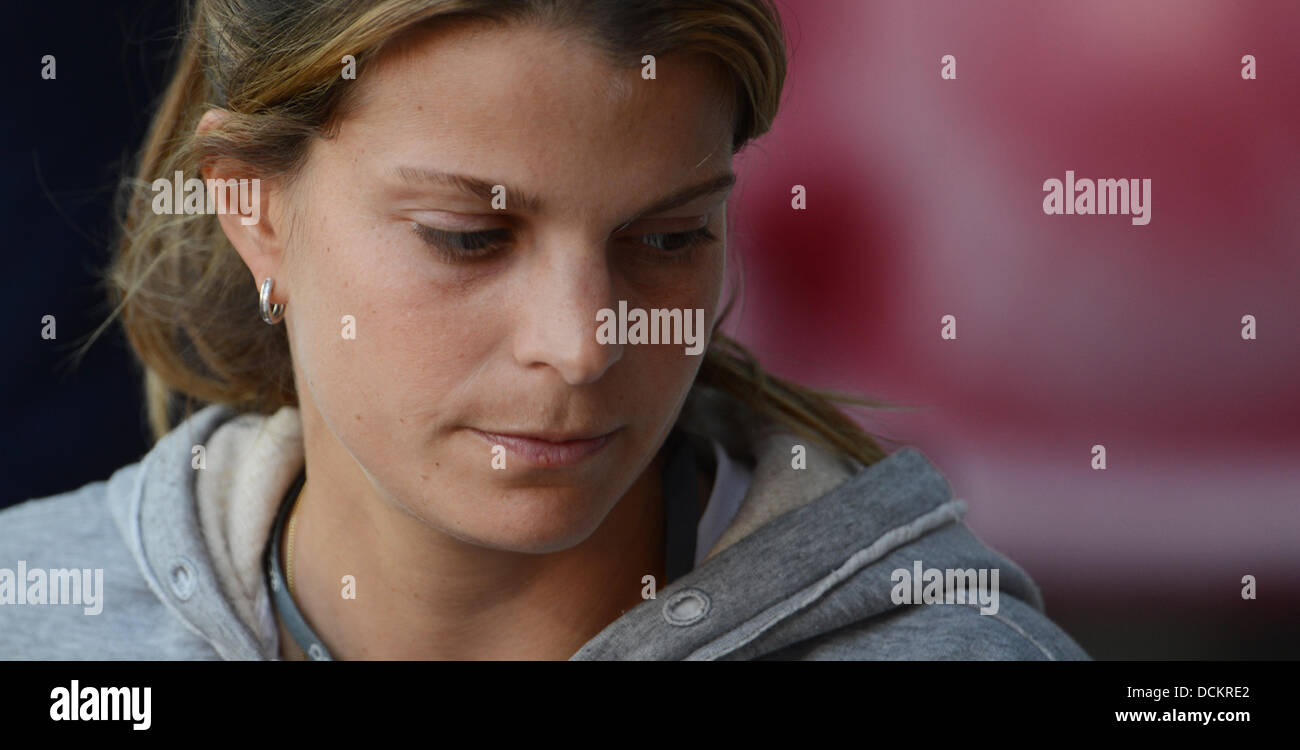 Herning, Denmark. 19th Aug, 2013. Greek show jumper Athina Onassis de Miranda is on her way to a training in the evening during the European Show Jumping and Dressage Championships in Herning, Denmark, 19 August 2013. Photo: JOCHEN LUEBKE/dpa/Alamy Live News Stock Photo