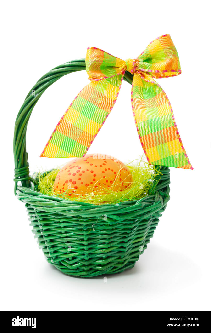 painted easter eggs in basket, isolated on white background Stock Photo ...