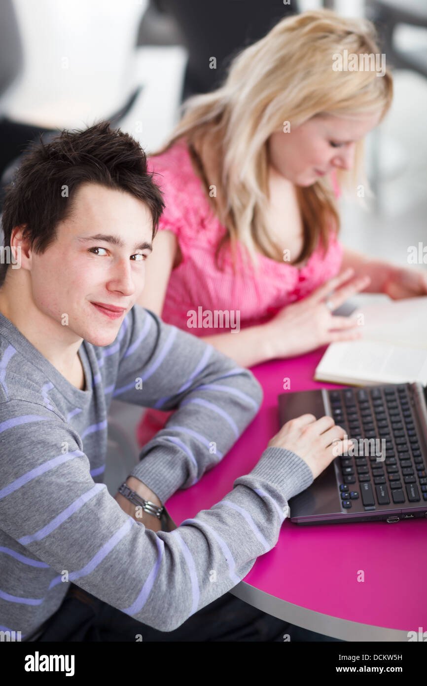 Two college students having fun studying together Stock Photo Alamy