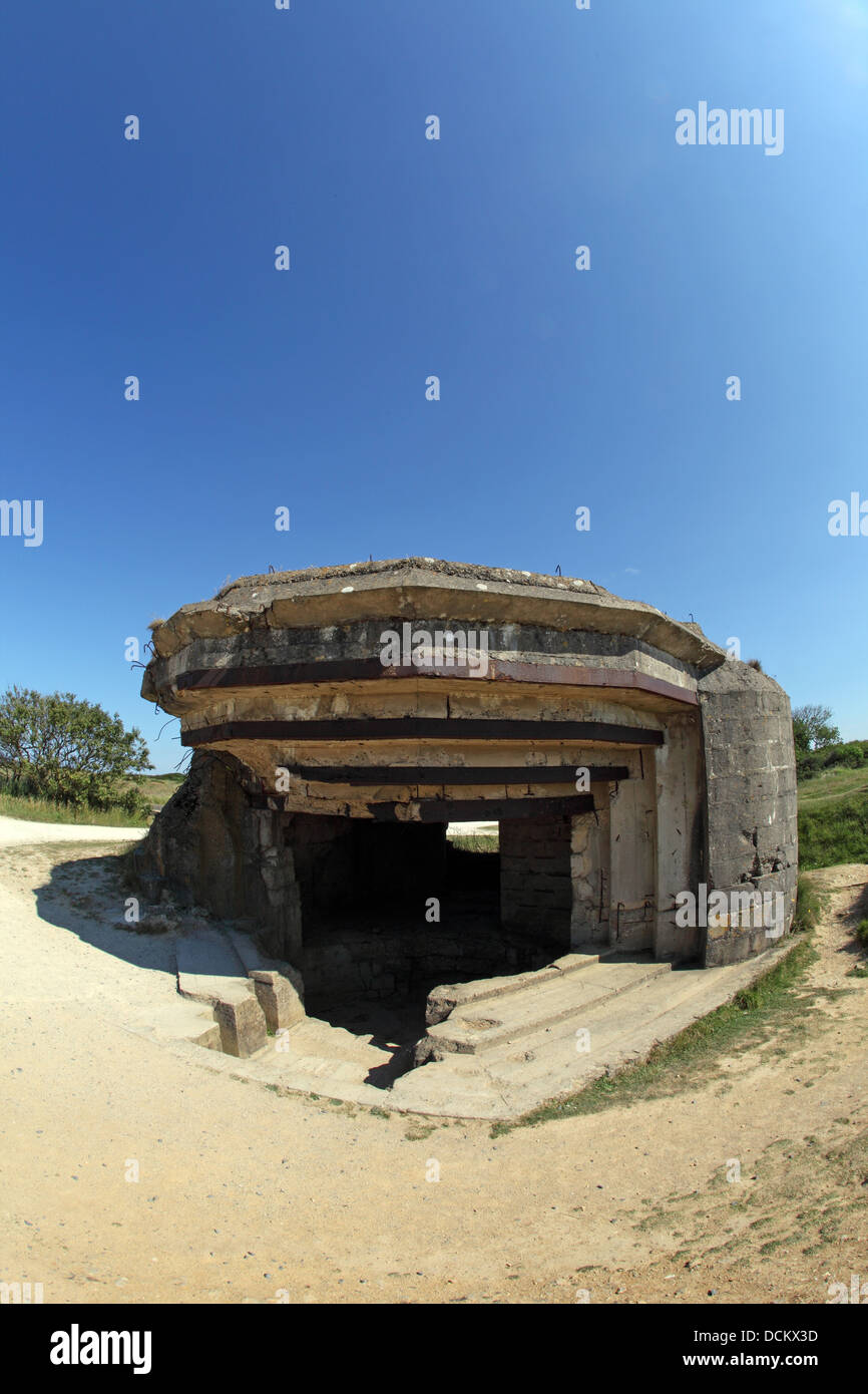 remains of the gun battery at Pointe du Hoc, Normandy, France. Stock Photo