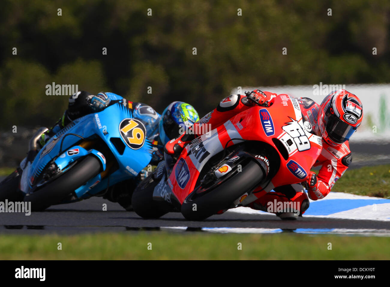 World Moto GP Championship. Round16.Phillip Island.Australia. - 14.10.11 #69 Nicky HAYDEN (Usa)) Ducati Team    - Motorrad-WM - MotoGP in Australien - Motorrad - Motorradsport - Grand Prix in Phillip Island - Motorcycle racing - ***Not Available for Publication in Germany. Available for Publication in the Rest of the World*** Stock Photo