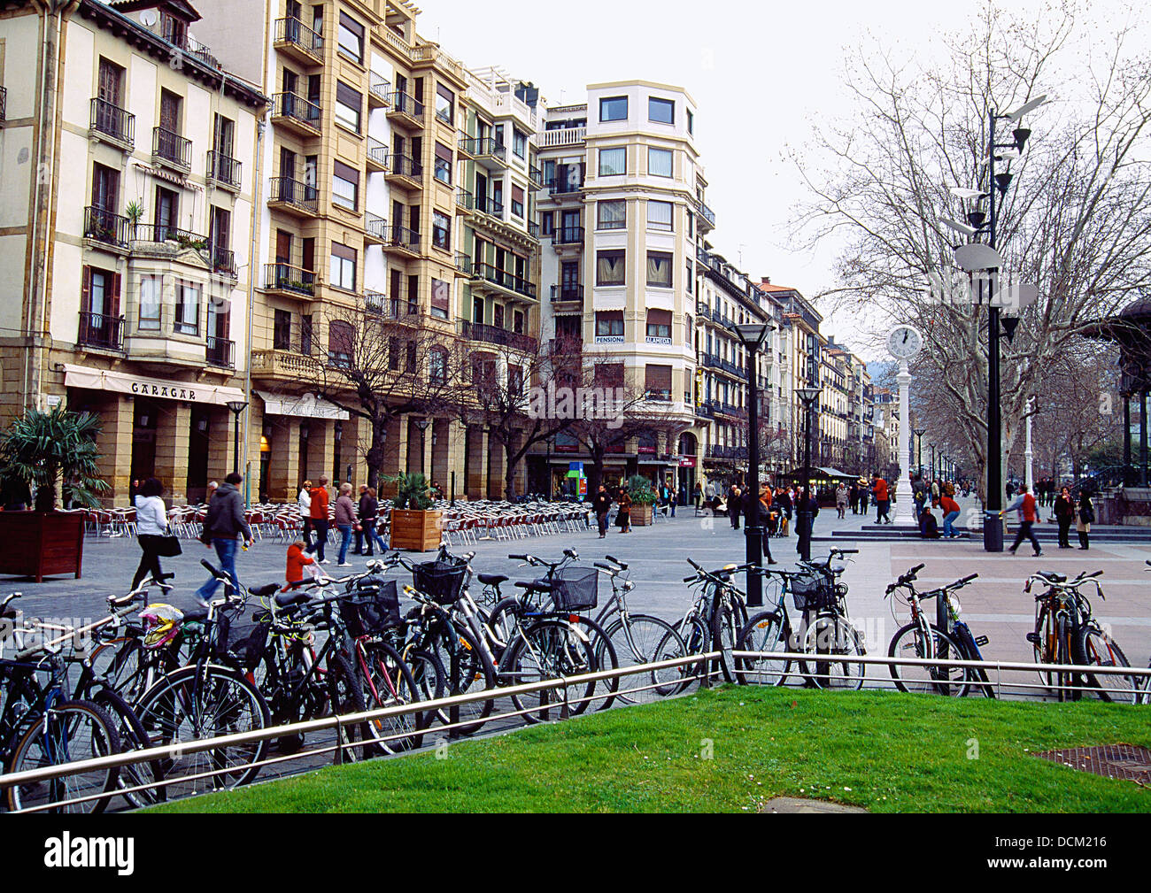 Bike park. Alameda del Boulevard street, San Sebastian, Guipuzcoa, Basque Country, Spain. Stock Photo