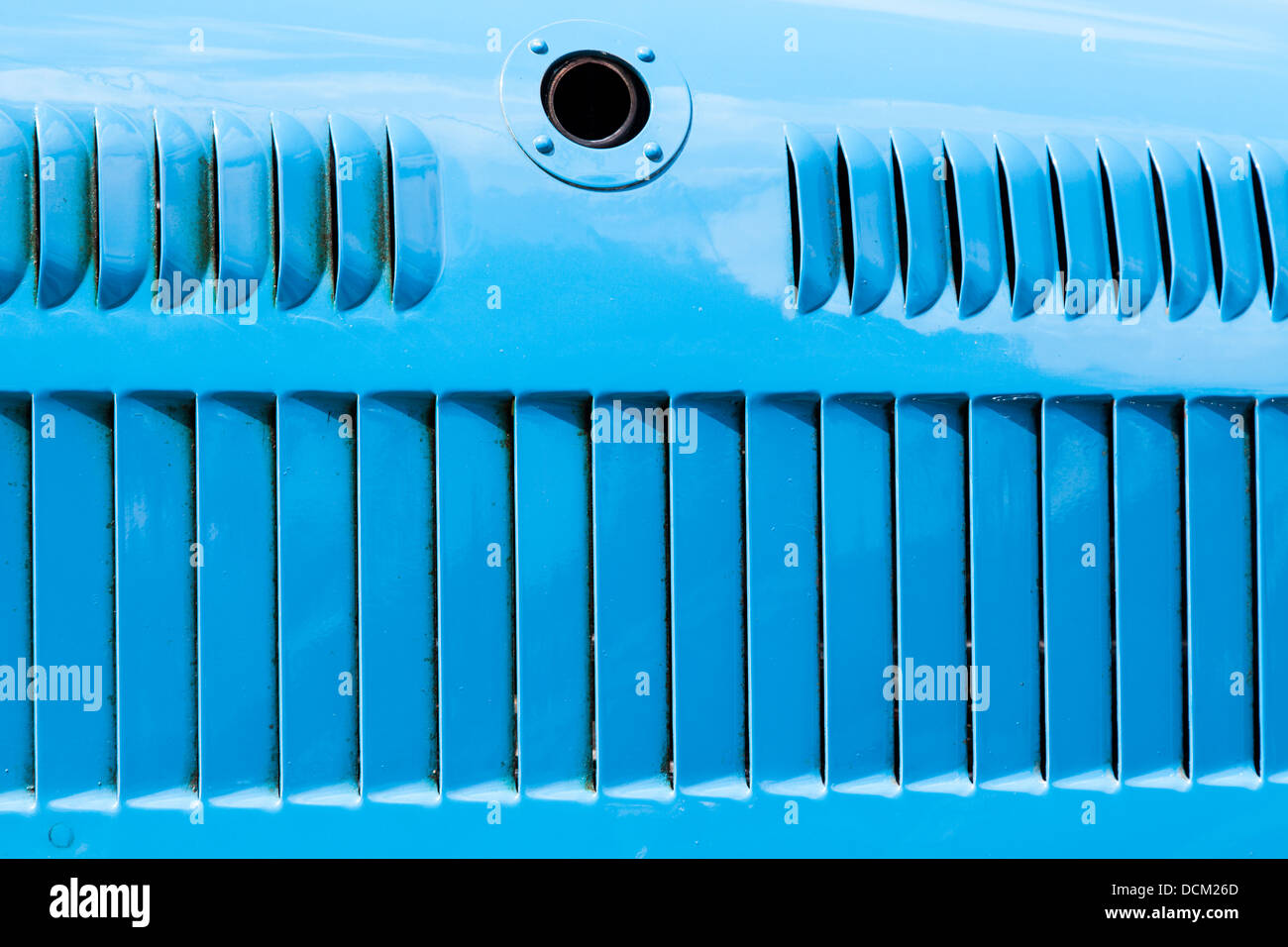 The cooling vents on a classic Type 35 Bugatti Sportscar in French Racing Blue, England Stock Photo