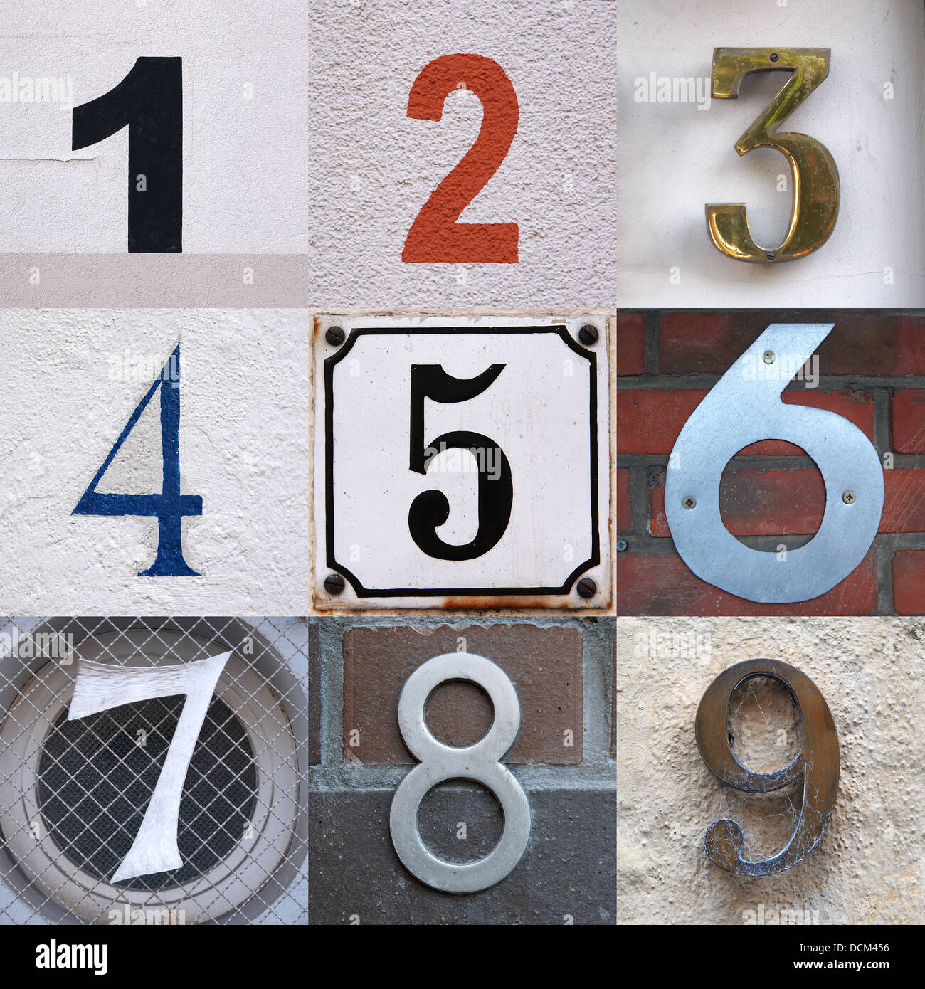 set of house numbers from one to nine Stock Photo