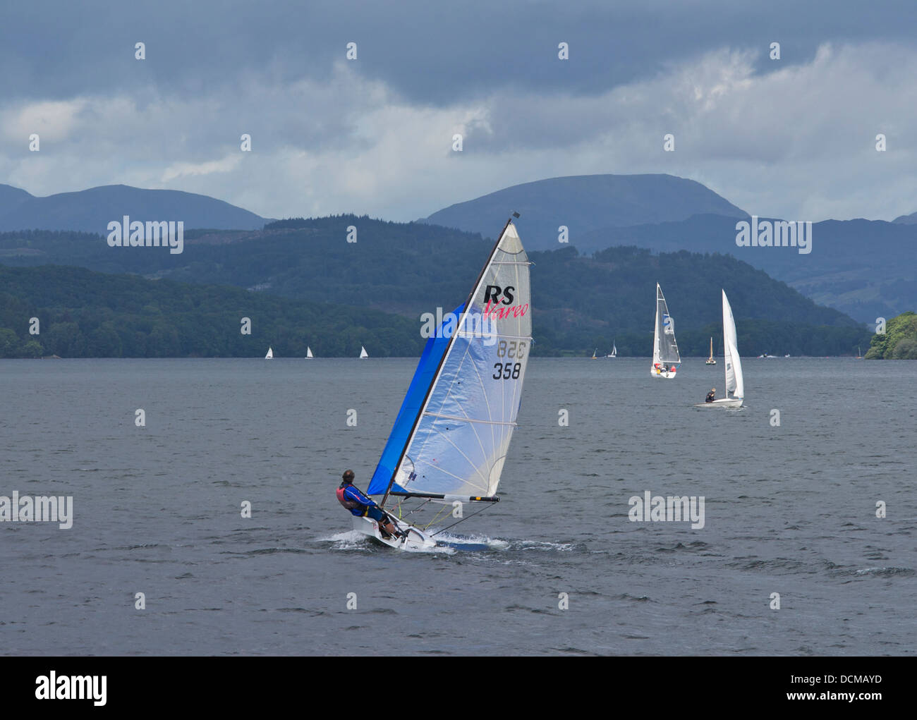 Sailing boats catching the breeze on Lake Windermere, Lake District