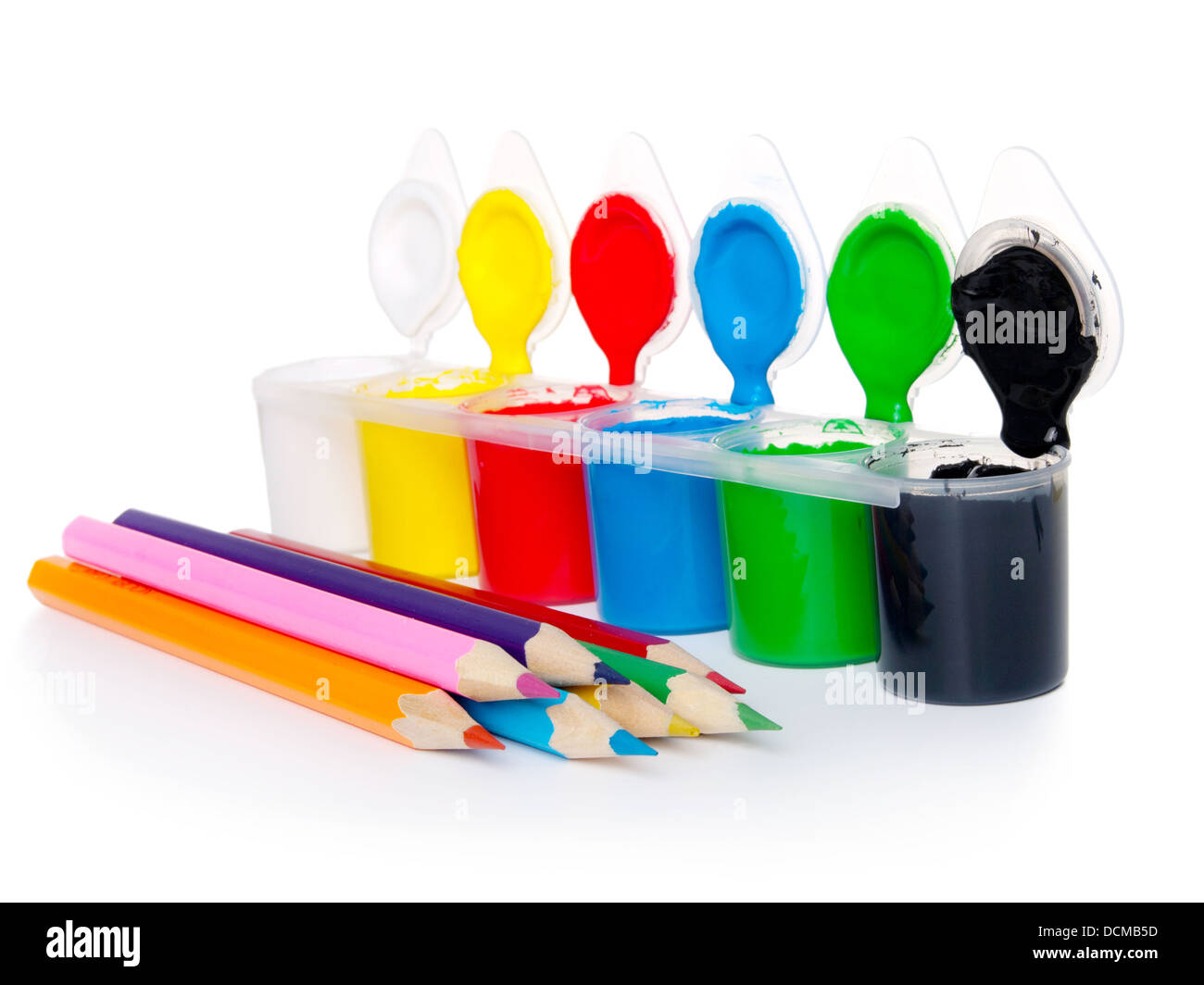 colour-box with pencils on a white background Stock Photo