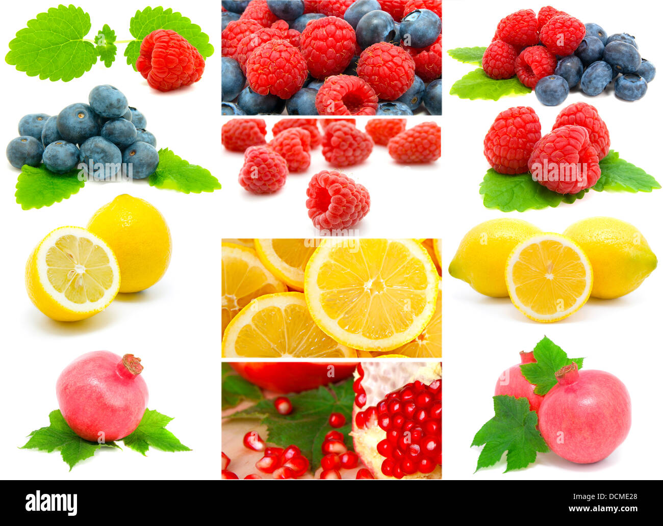 Lemon Blueberry Raspberry set of blueberry, raspberries, lemon and pomegranate Stock Photo - Alamy