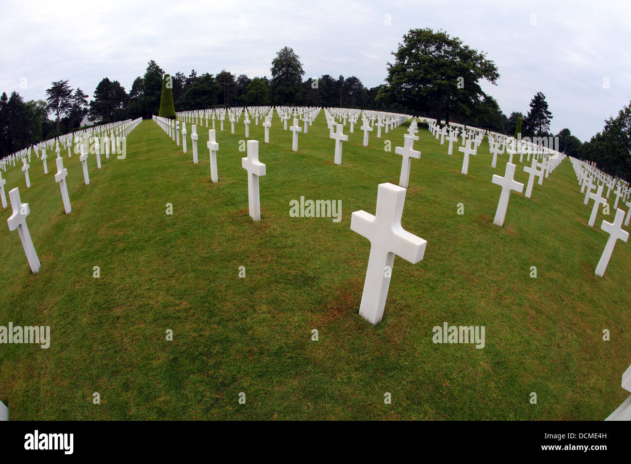 Gravestones at the Normandy American Memorial and Cemetery, maintained by the American Battle Monuments Commission Stock Photo