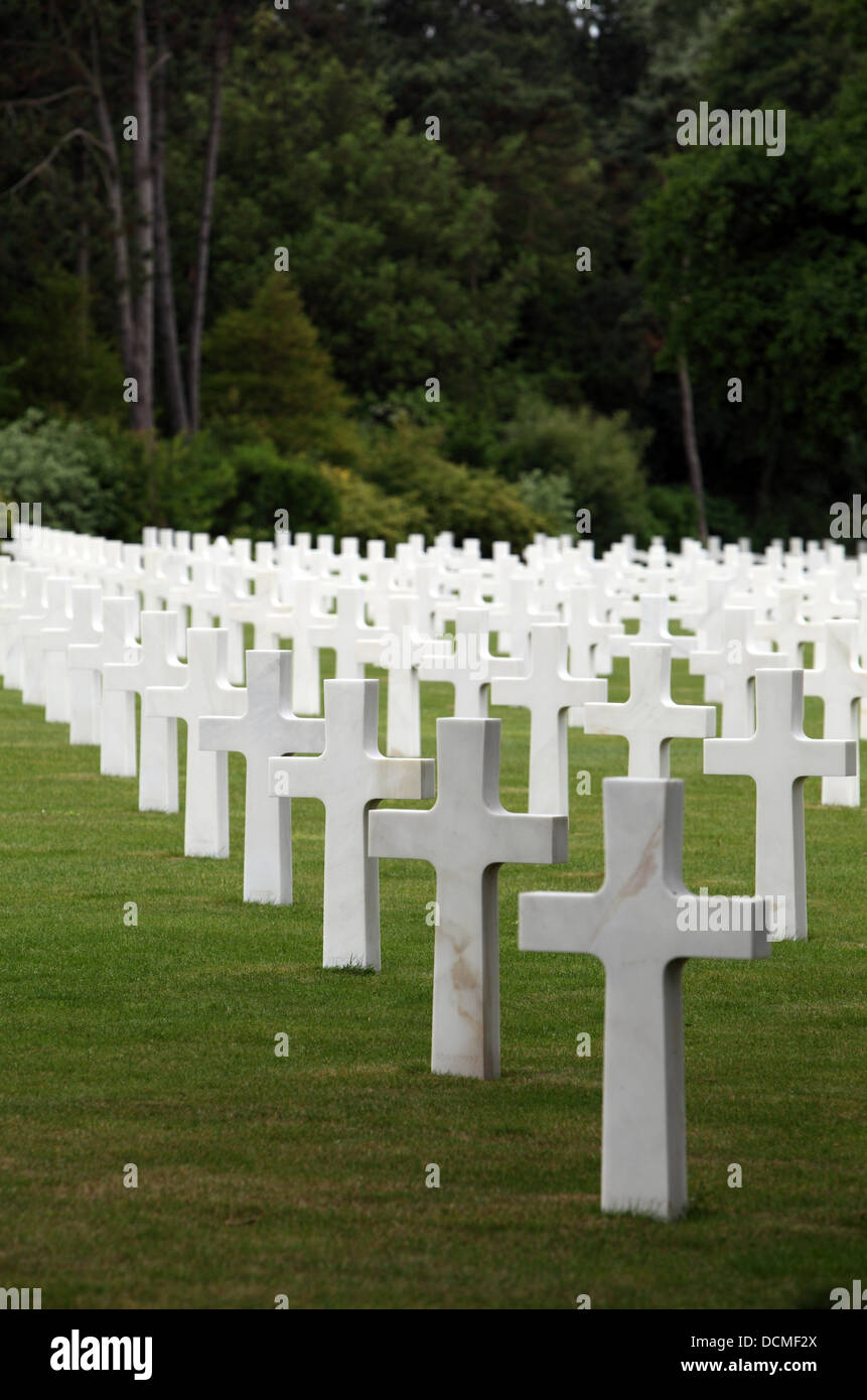 Gravestones at the Normandy American Memorial and Cemetery, maintained by the American Battle Monuments Commission Stock Photo