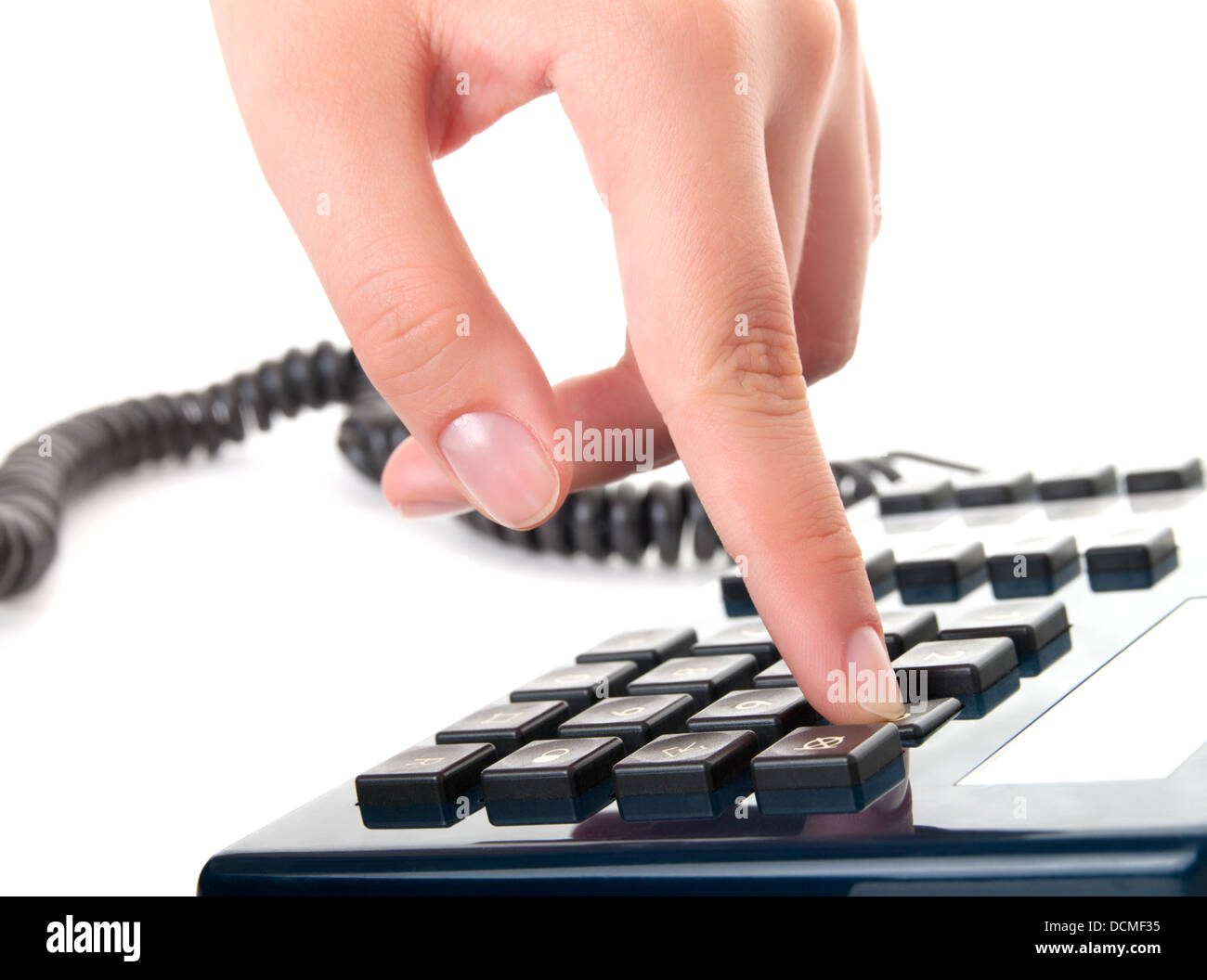 finger presses figure on a phone Stock Photo Alamy