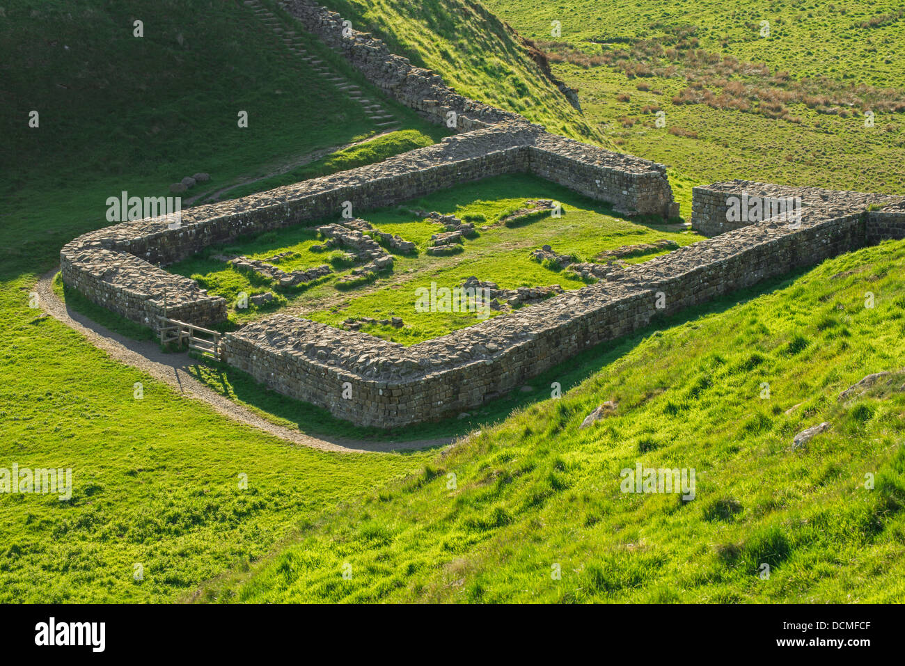 Milecastle 39 near Steel Rigg on Hadrian's Wall in the Northumberland National Park, England Stock Photo