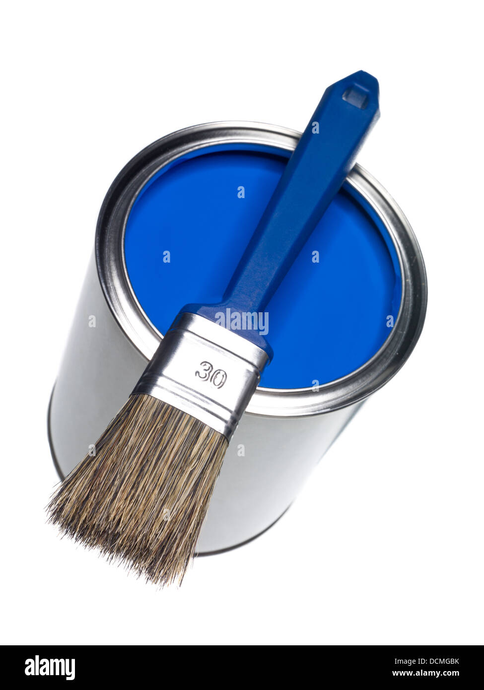 Blue Paint Can And Brush Stock Photo Alamy