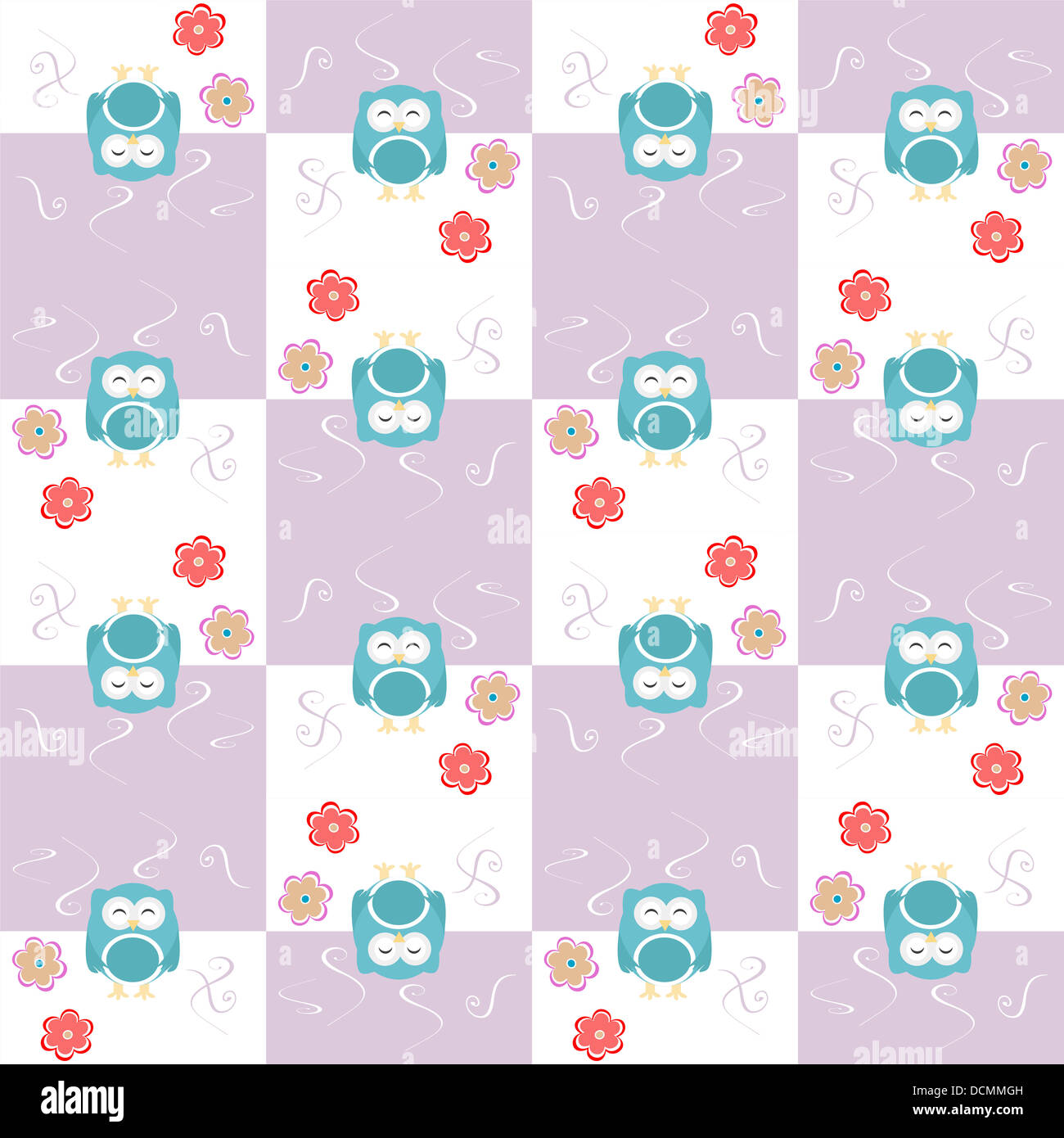 owls seamless pattern with flowers Stock Photo - Alamy